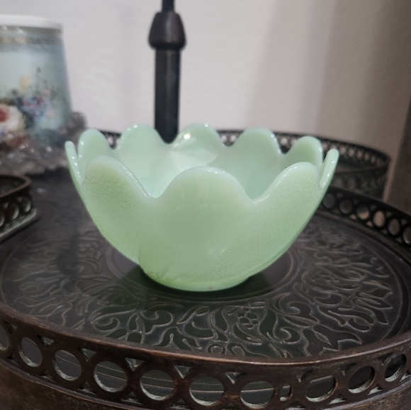 Fire KingFire King Jadeite Lotus Blossom Leaf Dessert Cup Bowl - Picture 2 of 5